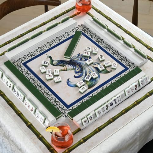Green Classic Mahjong Mat for Table - Non-Slip Rubber, Travel Bag, 33x33 Inches