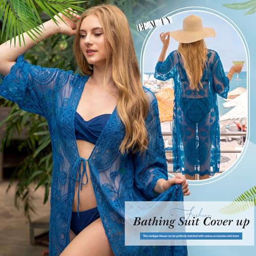 Denim Blue Lace Kimono Cardigan for Women - Stylish & Comfortable