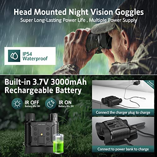 ArzzuNiu Hands Free Head-Mounted Night Vision Goggles 1312FT Infrared Binoculars