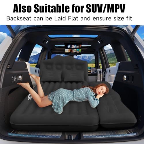DikaSun Dark Black Car Air Mattress for SUV & Truck Camping, Inflatable Bed with Pump & Pillows
