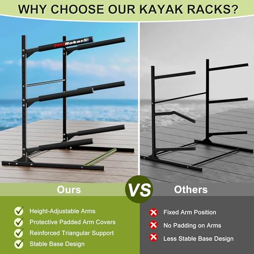 3-Tier Kayak Storage Rack Garage Stand Supports 300 lbs Black Steel