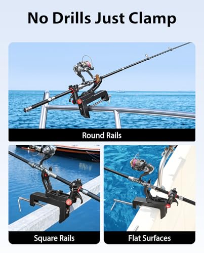 Eyoyofishcam 4-Pack Clamp-On Fishing Rod Holders for Boat Canoe Dock - Heavy-Duty, Quick-Release, 360° Rotation
