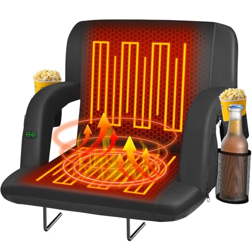 Heated Stadium Seat with Back Support - Black, 25", Foldable & Portable - Seeutek
