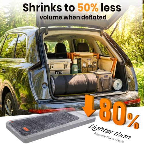 Self Inflating Sleeping Pad with Electric Pump - 4 Inch Thick Foam Mattress for Camping, Car, Home, 9.5 R-Value