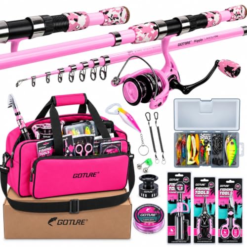 Pink Telescopic Fishing Rod and Reel Combo with Bag - 7FT Saltwater & Freshwater