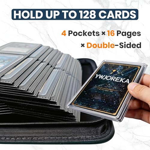 Green Toploader Card Binder with 4 Pockets Holds 128 3x4 Rigid Cards PU Leather