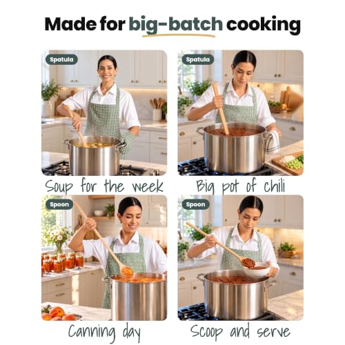 Wooden Kitchen Utensils Set - 24 Inch Beech Wood Spoon & Spatula - Long Handle Cooking Tools for Large Pots - Variation: Spoon & Spatula