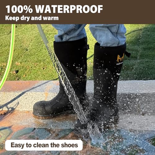 Black Steel Toe Rubber Work Boots - Puncture-Proof Safety Footwear, 8