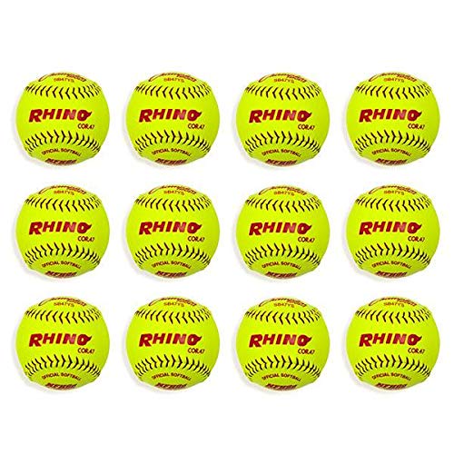 Syntex Leather Poly Core Softballs - Pack of 12, 12 Inch Yellow NFHS Approved