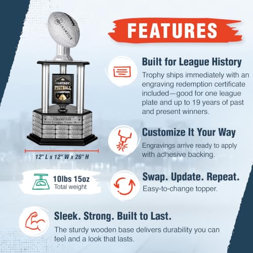 Silver 26 Inch Perpetual Fantasy Football Trophy - TrophySmack 19-Year Champion Award