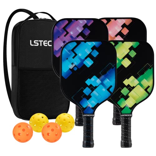 Pickleball Paddles Set of 4 - Fiberglass Paddles with Honeycomb Core, Lightweight, Multi-Color