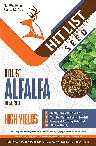 No Till Alfalfa Food Plot Seeds for Deer - 1/2 Acre (10 lbs) - Perennial, Heavy Browsing Tolerance
