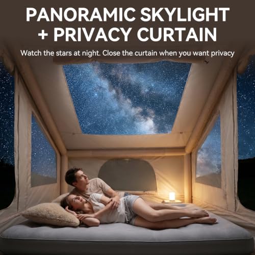 Inflatable Camping Tent 4-6 Person, 5-Minute Setup, 68.7 Sq Ft, Waterproof, Skylight - Wixeeua