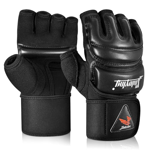 Xinluying MMA Boxing Gloves - Black, Large 28cm Wide Wristband PU