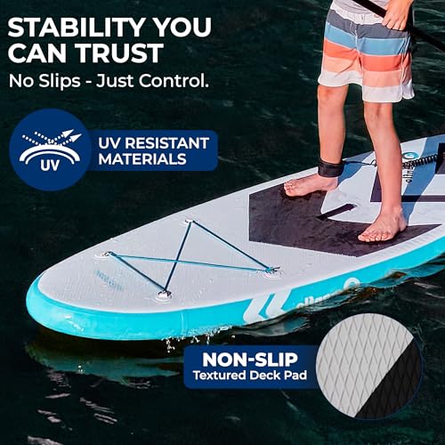 Kids Inflatable Stand Up Paddle Board - 7'9" SUP for Youth with Blue Variation, Adjustable Paddle & Backpack
