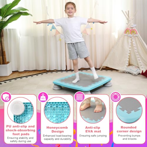 Zhenx Mini Trampoline for Autistic Kids - Blue Square Sensory Bounce Board Indoor Outdoor