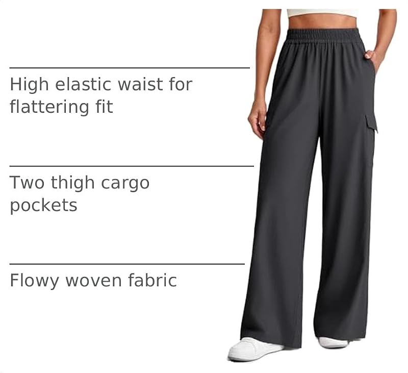 Women’s Lightweight Wide Leg Summer Pants - Black, Small, 5'2"-5'4.5" | Elastic Waist