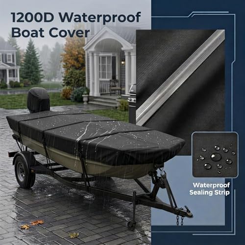 Fapaulen 14ft Boat Cover with Metal Hooks Waterproof Trailerable Cover 70" Beam
