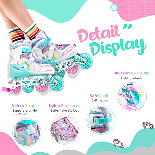 Adjustable Kids Inline Skates Rainbow Unicorn for Girls and Boys - Medium Big Kid