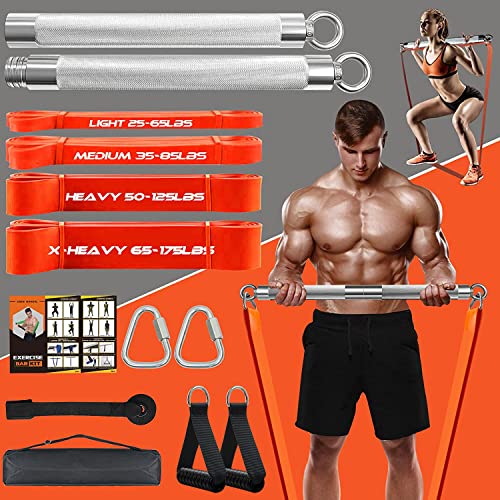 75cm Resistance Bar Set for Home Gym - 500LB Total Resistance & 4 Stackable Bands