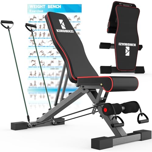 KINGMAZI Adjustable Foldable Weight Bench Black Red for Full Body Workout