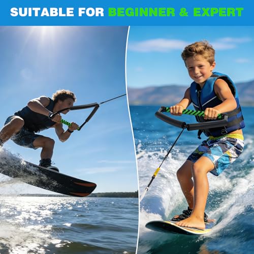 Green 75FT No Stretch Dyneema Wakeboard Rope & Handle - Adjustable Water Ski Tow Line