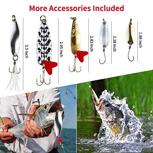 Fishing Lures Kit with 78 Pieces - Bass Trout Salmon Soft Plastics & Spoons