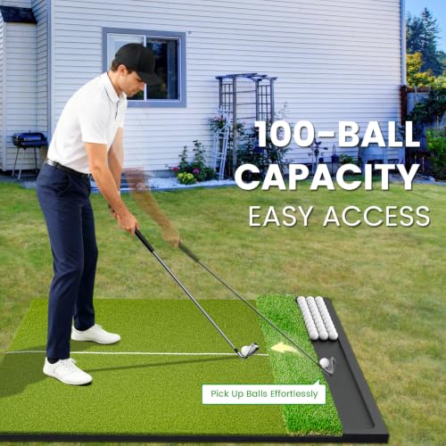 Golfpar Standard 5x4ft Dual-Turf Golf Hitting Mat with Ball Tray, 26mm Fairway & Rough Turf
