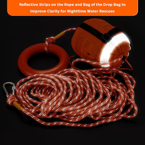 Water Rescue Throw Line Bag 50FT Reflective Rope Emergency Kayak Canoe Safety Gear