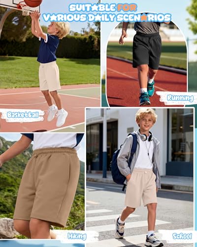 Kids Athletic Shorts 3 Pack Boys Casual Knee Length Sports Shorts
