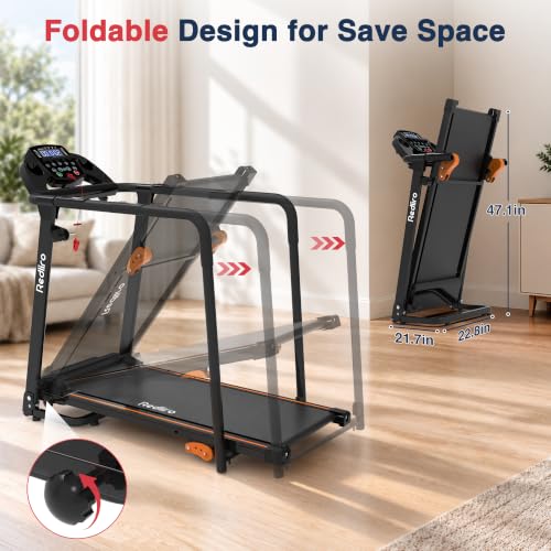 Redliro Black Senior Treadmill with Long Safety Handrails, Foldable Walking Machine
