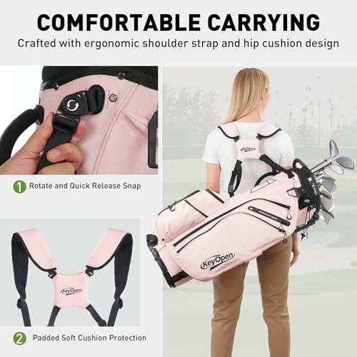 Pink Golf Stand Bag with 14-Way Divider, Weatherproof 900D Material, Dual Straps & Cooler Pockets