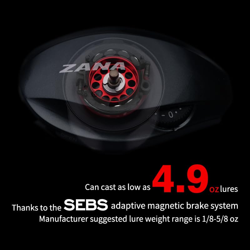 Pure Lure ZANA Left-Hand Baitcasting Reel 13LB Max Drag, Ultralight BFS 4.9oz