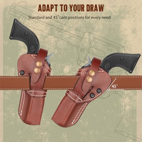 Leather Revolver Holster 4.75 Inch for Ruger Wrangler & Heritage Rough Rider - Ambidextrous, Adjustable Retention
