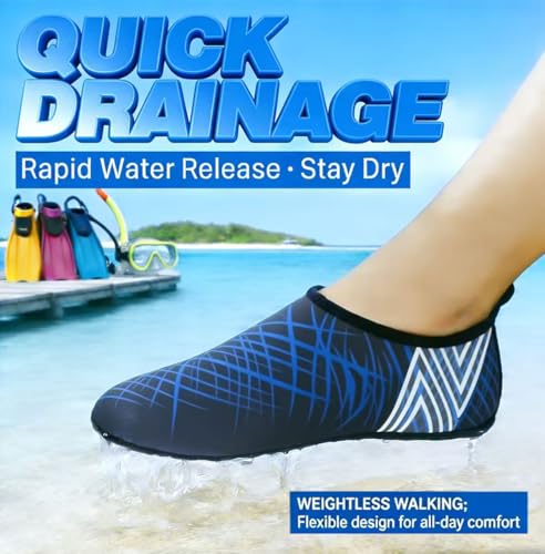 Water Shoes for Women Men Quick-Dry Non-Slip Aqua Socks Blue Chevron 13-14 3X-Wide