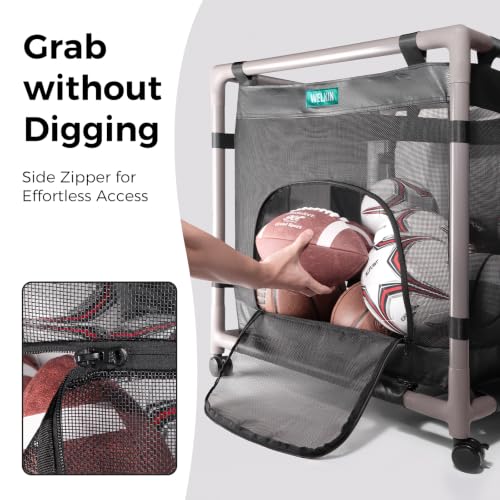 60 Gallon Ball Storage Cart with Wheels - Heavy-Duty Toy & Equipment Organizer