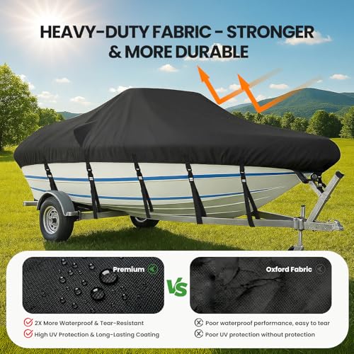 Heavy Duty Waterproof Boat Cover 16-18.5ft - V-Hull, Tri-Hull, Bass & Fishing Boats