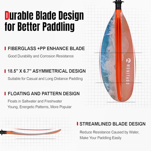Ocean Orange 240-260cm Adjustable Carbon Fiber Kayak Paddle - Lightweight & Durable
