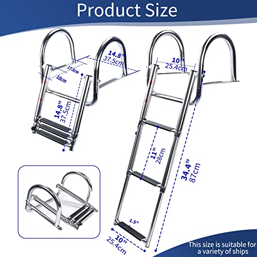 Heavy Duty Stainless Steel Pontoon Boat Ladder - Telescoping Rear Entry with Hand Rail