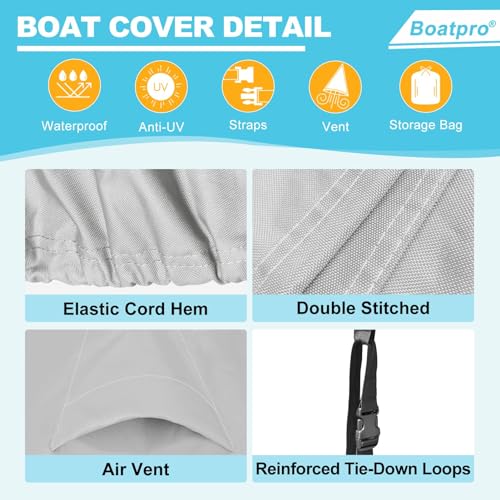 Trailerable Boat Cover 16-18.5ft with Outboard Motor Cover Waterproof UV-Resistant Gray