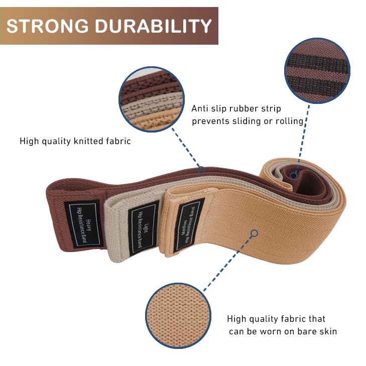 S.ROMZA Fabric Resistance Bands for Working Out Stretch Bands for Booty Used for Fitness and Home Exercises Legs Exercise Bands Pilates Workout Bands for Women and Men (Beige/Khaki/Brown)
