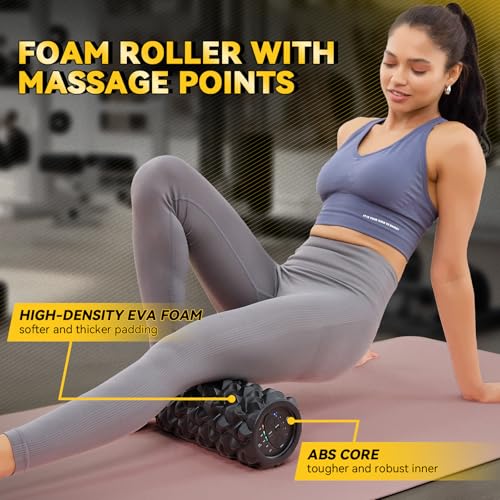 LTHTRADE Black 5-Speed Rechargeable Vibrating Foam Roller for Muscle Recovery