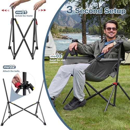 Upgraded Grey Hammock Camping Chair - Oversized Swinging Chair, 350LBS Support