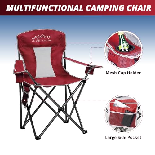SAILARY 2-Pack Oversized Mesh Camping Chairs with Cup Holders & Storage, Red