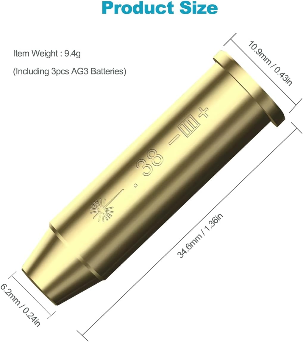 Red Dot Laser Boresighter - Precision Bore Sight for .38 Caliber with 2 Battery Sets | Ideal for Hunting