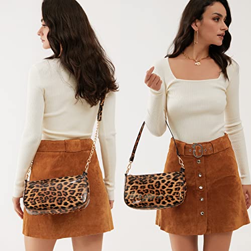 Brown Leopard Glossy Patent Vegan Leather Shoulder Bag - 90s Clutch Purse for Women