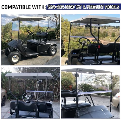 Clear Golf Cart Windshield Compatible with EZGO TXT & Medalist 94-14 - Folding Acrylic