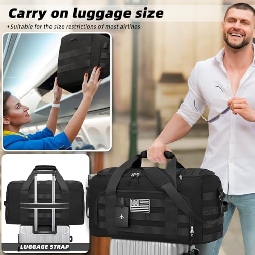 ZOMFELT 3-in-1 Large Gym Duffle Bag Black 65L Travel & Tactical Bag