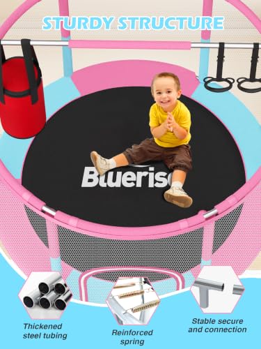 Kids Indoor & Outdoor Trampoline 55 Inch with Safety Enclosure Pink/Blue - 6-in-1 Play Set