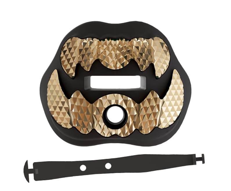 LeCool Football Mouth Guard Black Gold Rhombic Chrome Design with Strap